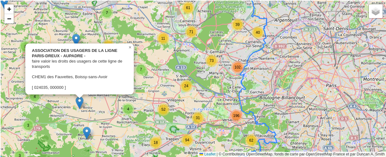 Capture d’écran du site Internet et de sa carte